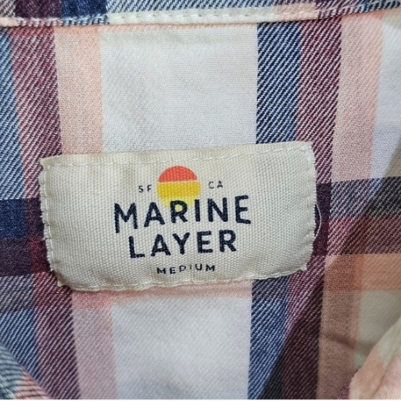 Marine Layer Presley Shirt Medium Plaid Button Up Short Sleeve Casual Rosewood - Picture 10 of 12